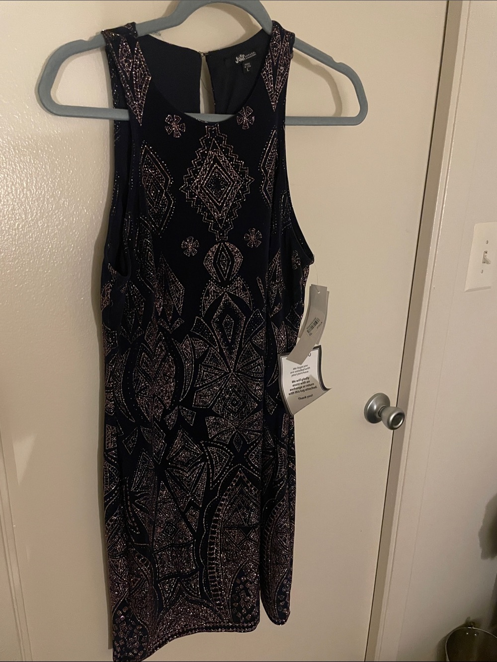 Jump Navy Mini Dress with Rose-Gold Sequin Pattern